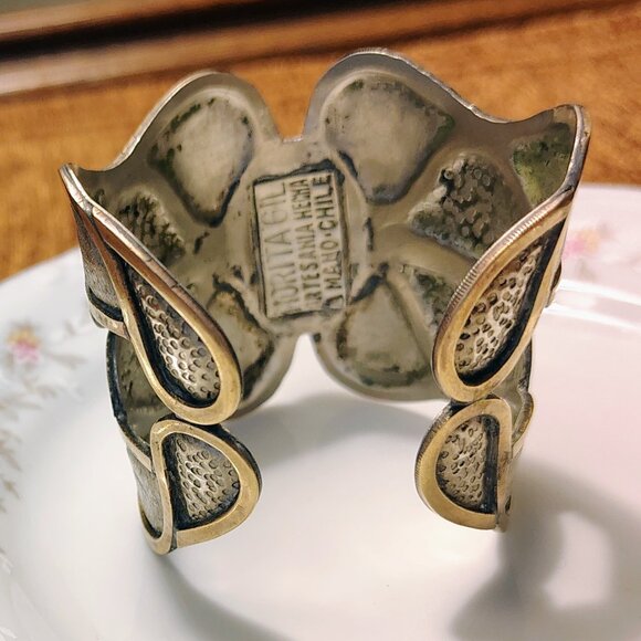 Vintage 1980s MORITA GIL Chile Mixed Metal & Lapis Lazuli Designer Bracelet 925 - Picture 7 of 10